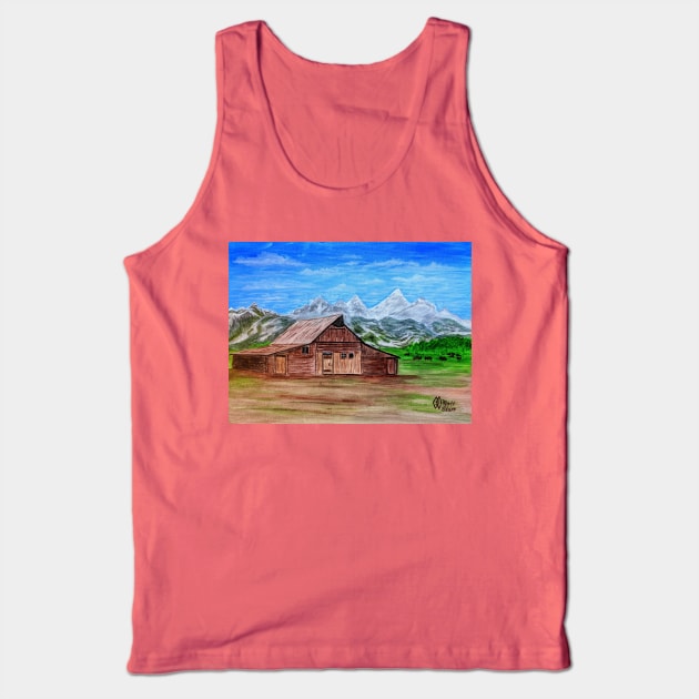 Barn at the Grand Teton Mountain Range Tank Top by Matt Starr Fine Art